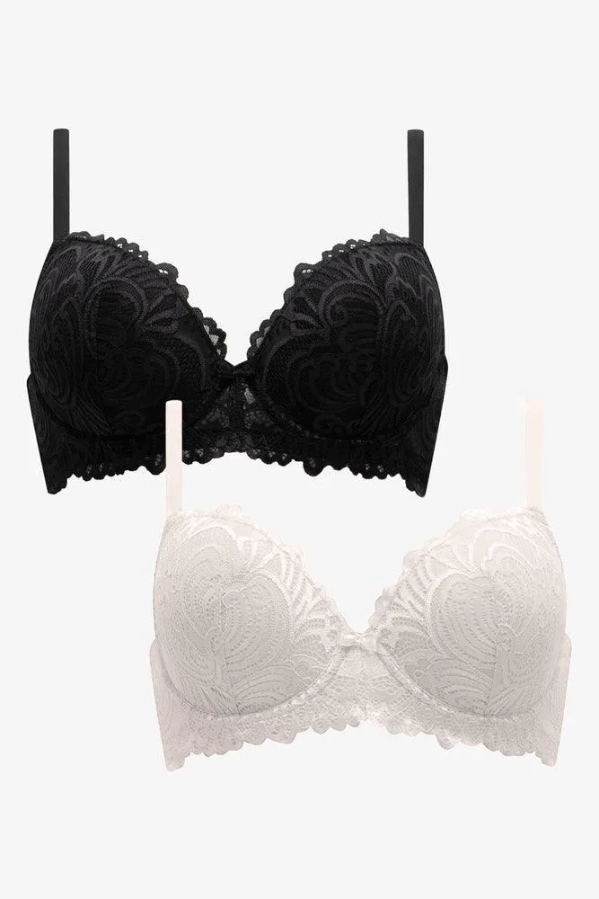 2 Pack Lace Balconette Bras Natural & Black