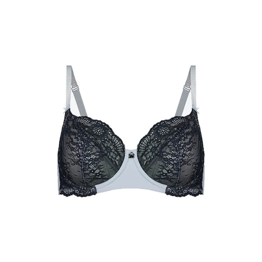 Alyssum Lace Balconette Bra - Blue Graphite