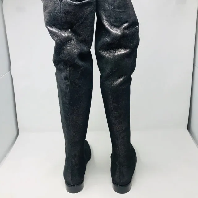 Amanda Gregory 37 Gunmetal Stretch Leather Over the Knee Boots 2400-532-12220