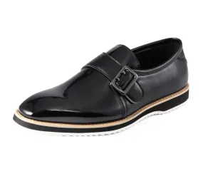 Black Men's Casual Shoes Patent Leather Single Monk Strap Style-Skyler