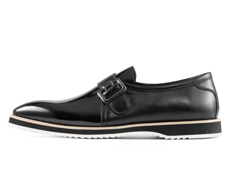 Black Men's Casual Shoes Patent Leather Single Monk Strap Style-Skyler