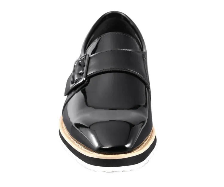 Black Men's Casual Shoes Patent Leather Single Monk Strap Style-Skyler