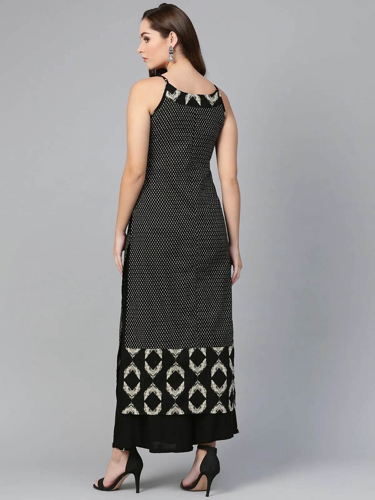 Black Sleeveless Printed Long Kurta