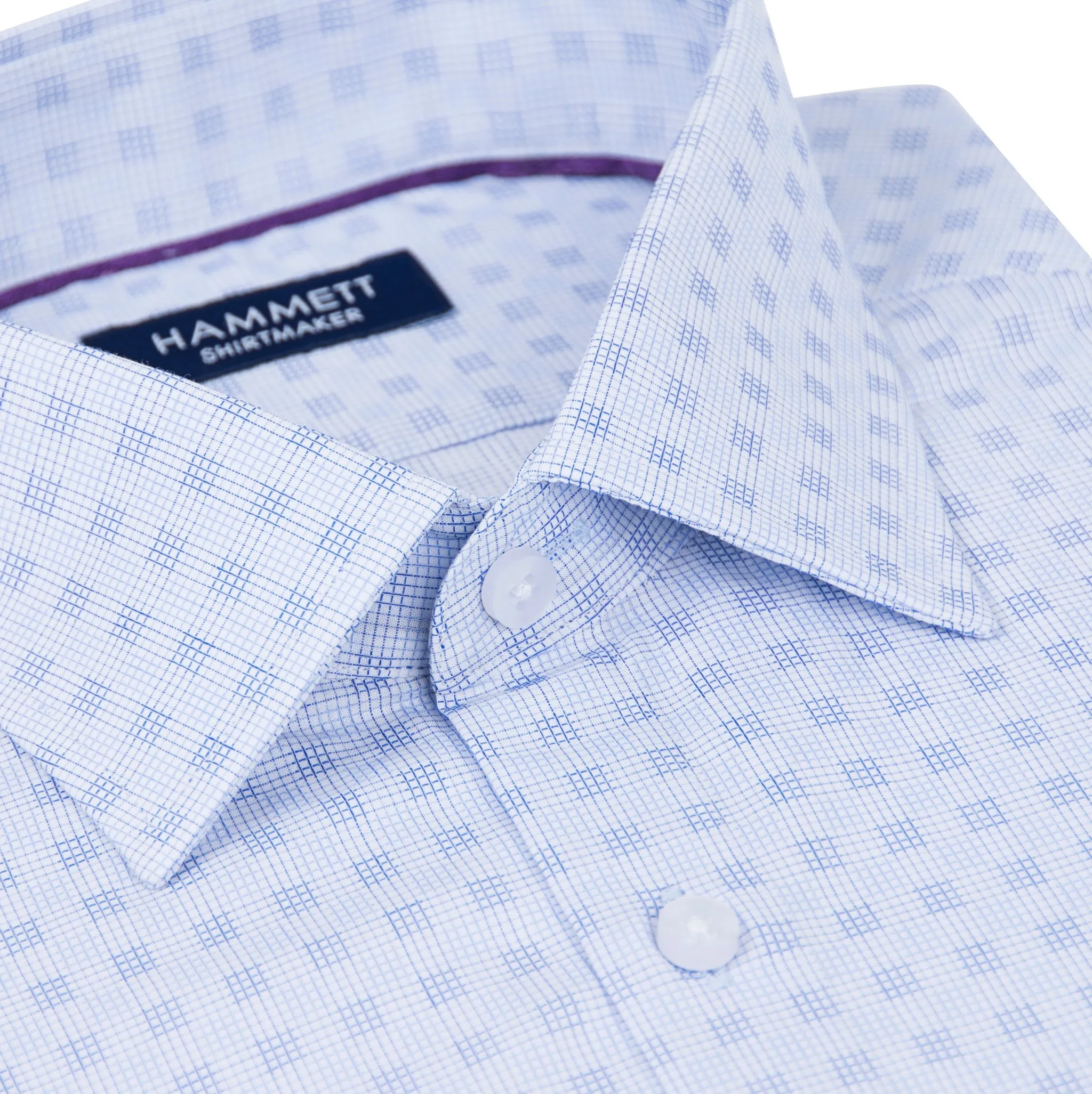 Blue Fine Micro Grid Check Men's Shirt