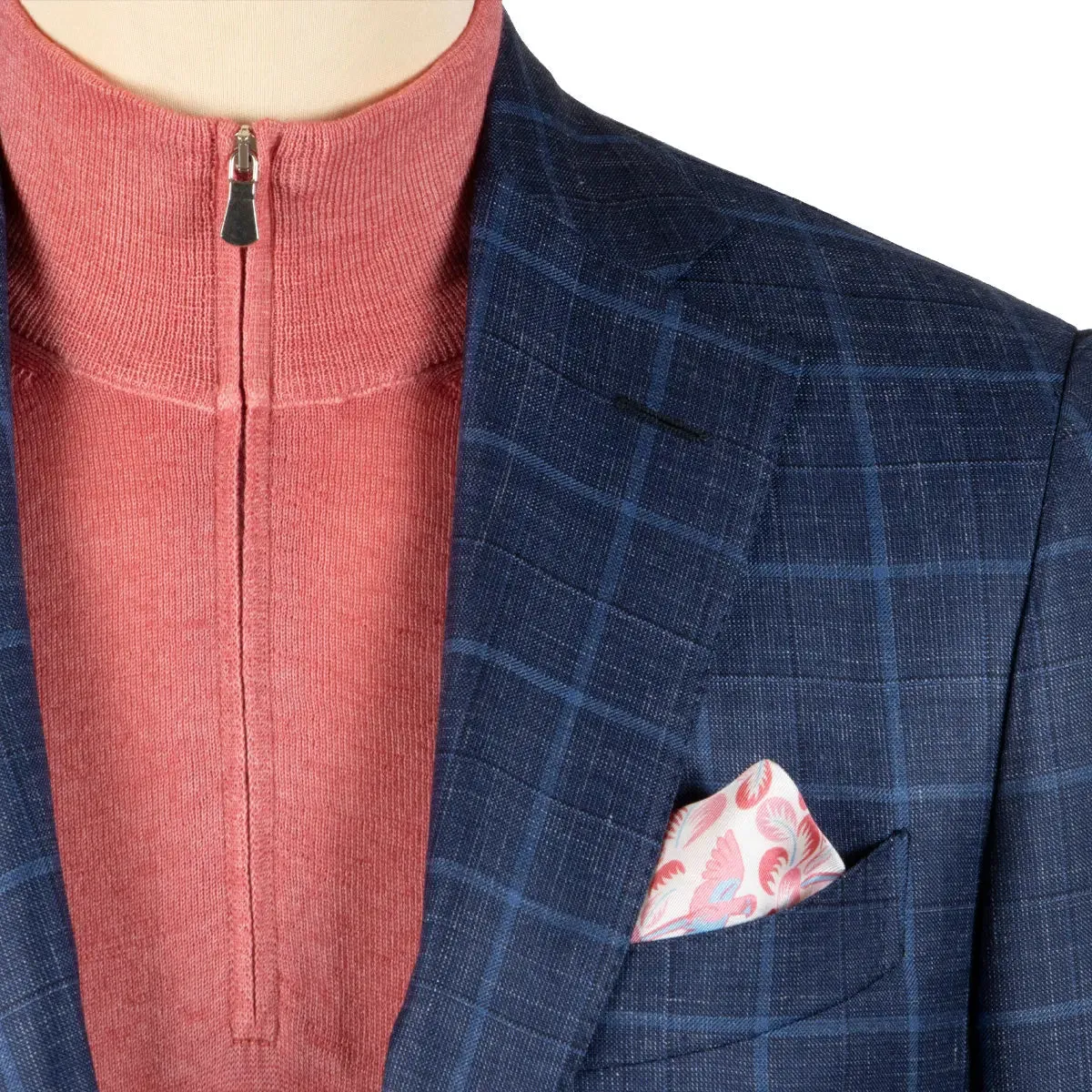 Blue Windowpane Wool, Silk, & Linen Jacket