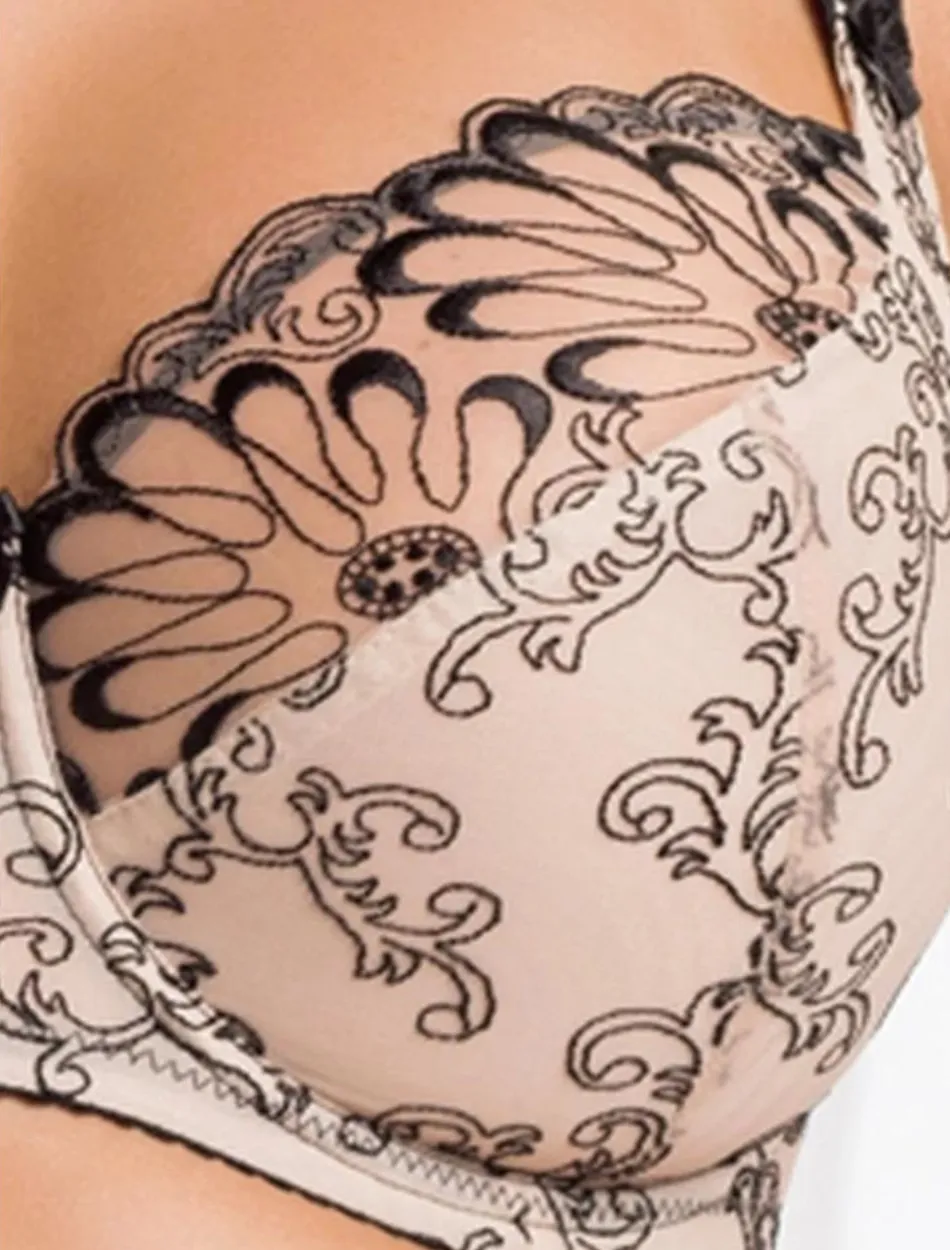 Bras and Honey Tattoo Underwire Bras Sizes 40-48 | Beige & Black Full Cup Lace Bras | Beige Floral Lace Bras