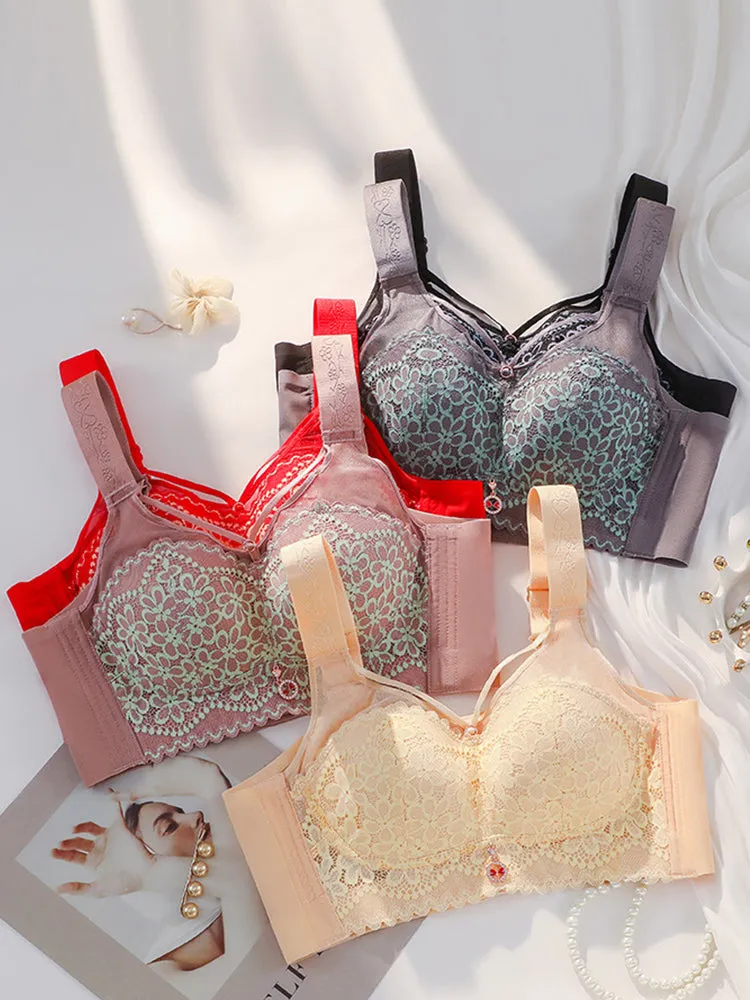 Breathable Floral Lace Full Figure Wireless Minimizer Bra