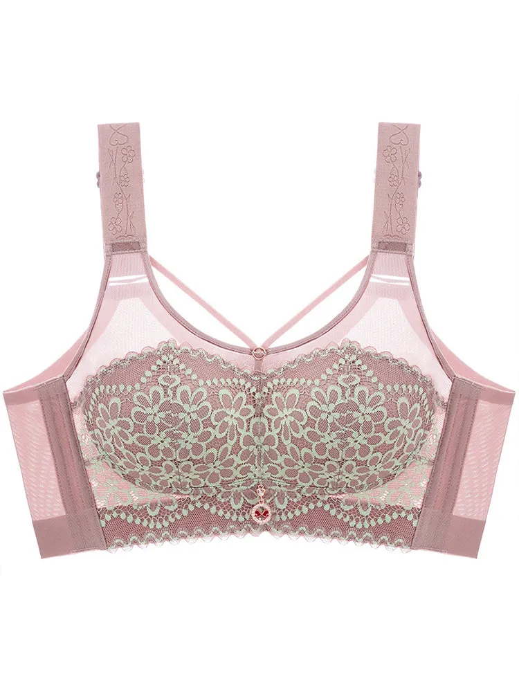 Breathable Floral Lace Full Figure Wireless Minimizer Bra