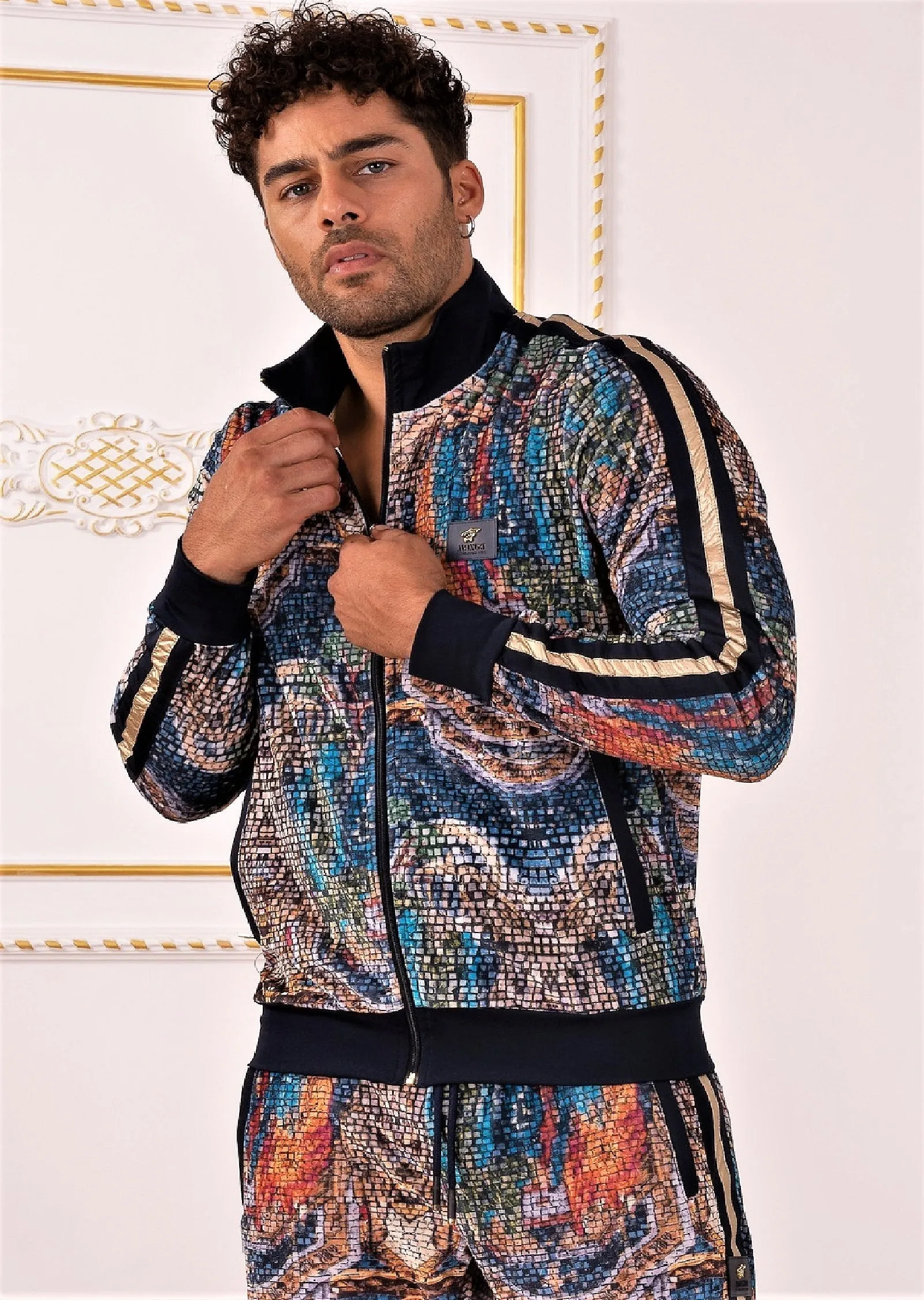 Brown Mosaic Velvet 2-pcs Tracksuit