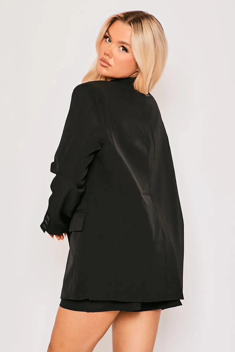 Cassie - Black Tailored Single One Button Oversized Blazer