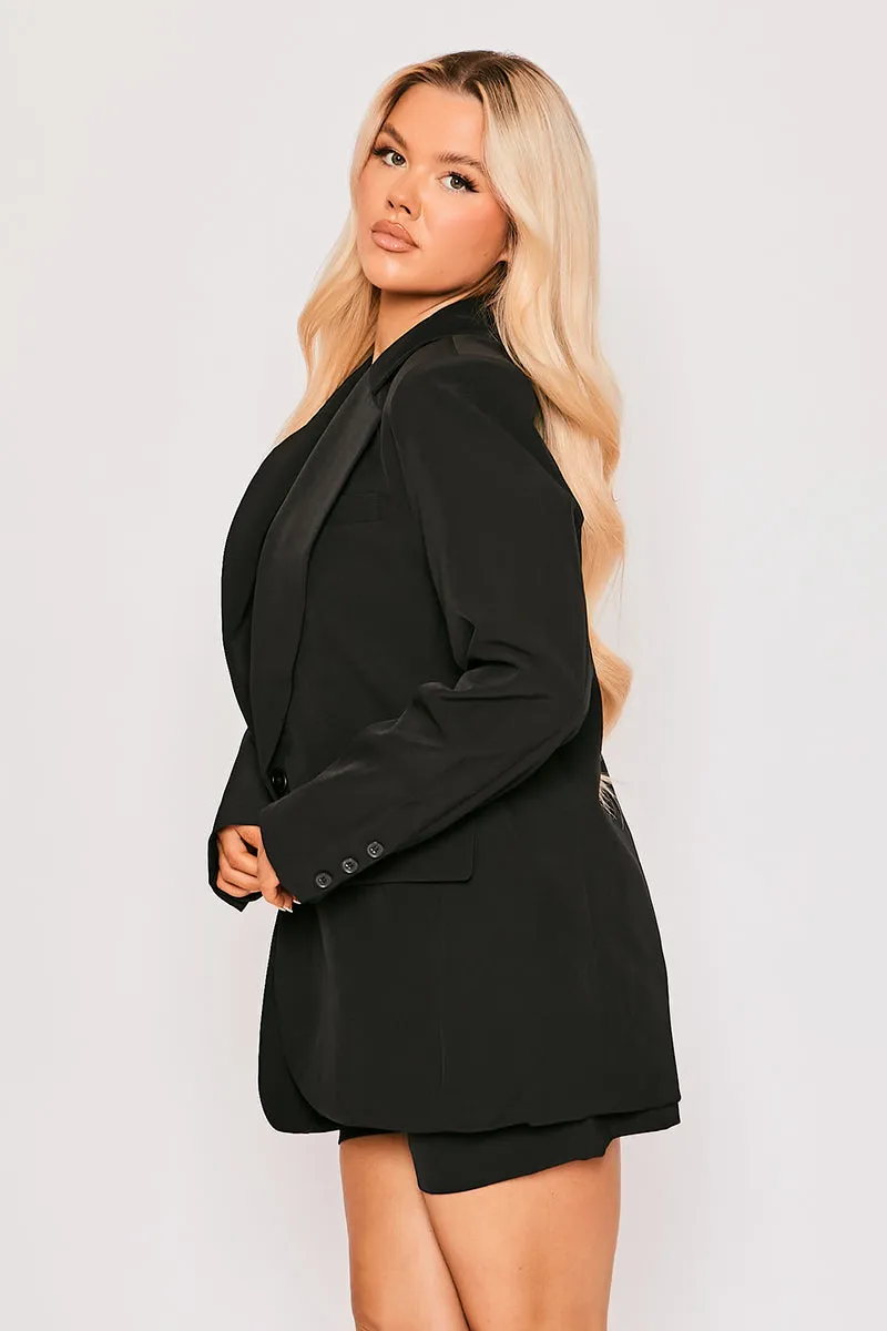 Cassie - Black Tailored Single One Button Oversized Blazer