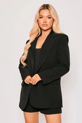 Cassie - Black Tailored Single One Button Oversized Blazer