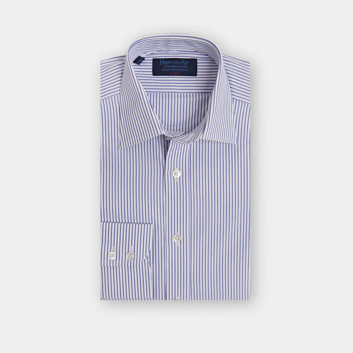 Classic Fit, Classic Collar, Two Button Cuff Shirt in Blue Standard Stripe