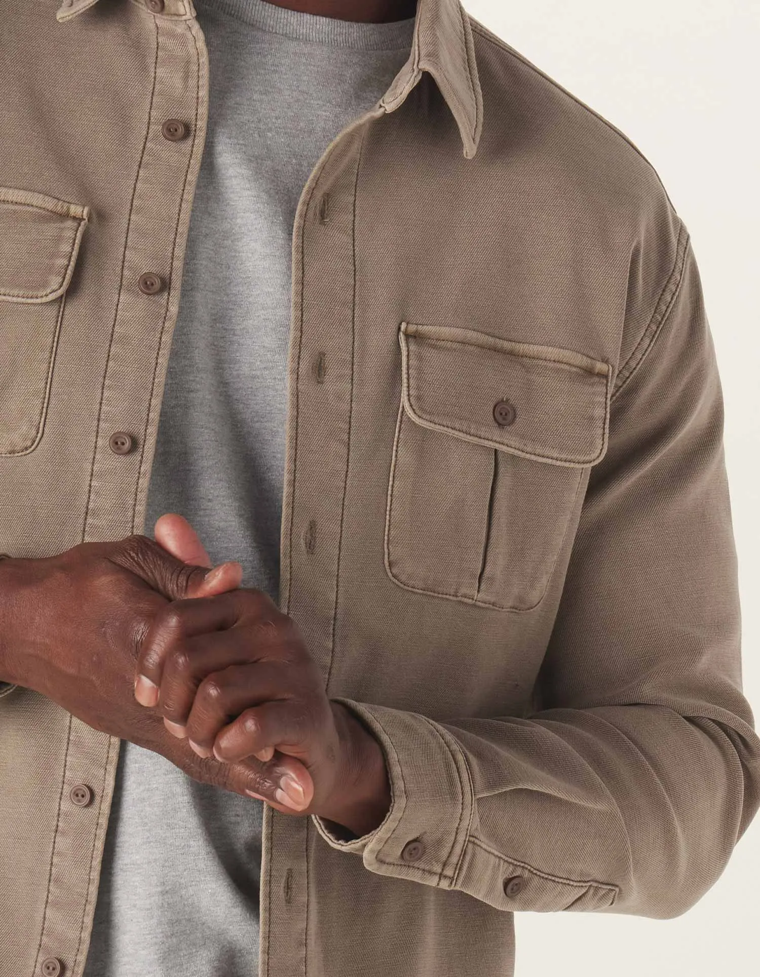 Comfort Terry Shirt Jacket in Taupe