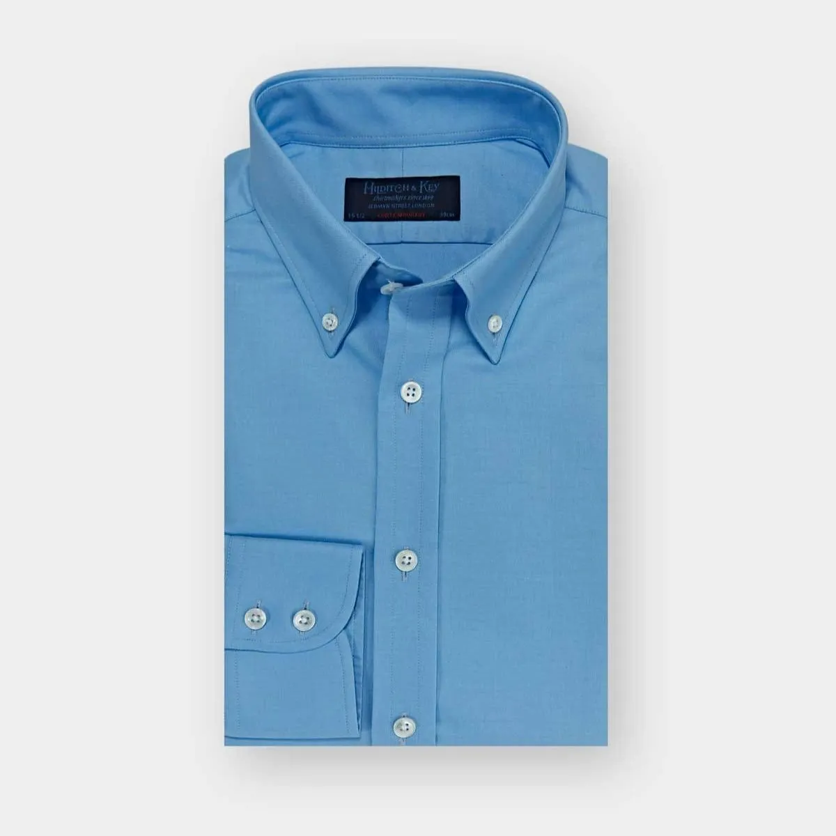 Contemporary Fit Blue Fine Oxford Cotton Shirt with Button Down Collar & Two Button Cuff