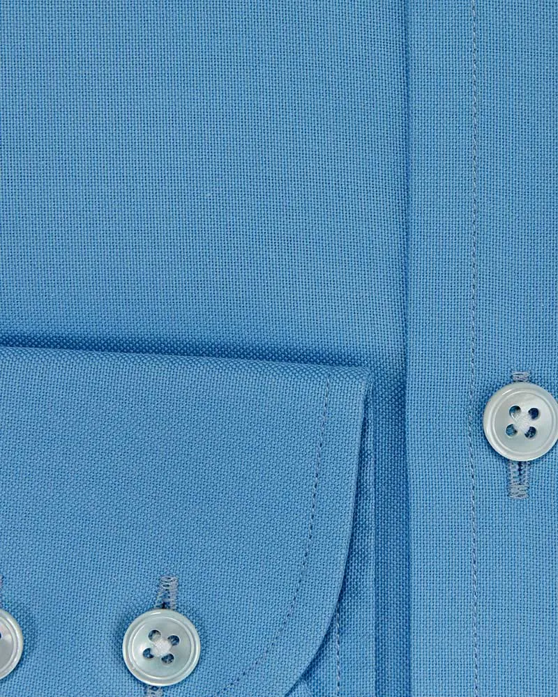 Contemporary Fit Blue Fine Oxford Cotton Shirt with Button Down Collar & Two Button Cuff