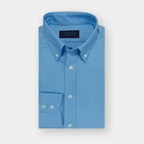 Contemporary Fit Blue Fine Oxford Cotton Shirt with Button Down Collar & Two Button Cuff