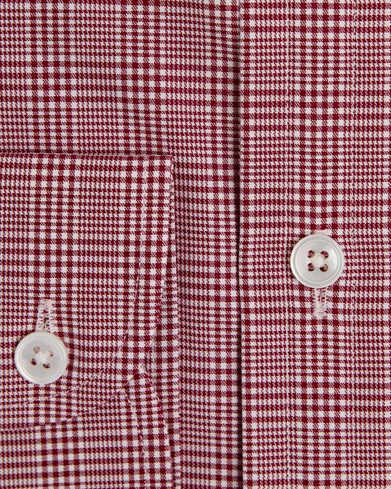 Contemporary Fit, Button Down Collar, 2 Button Cuff Shirt In Red Check