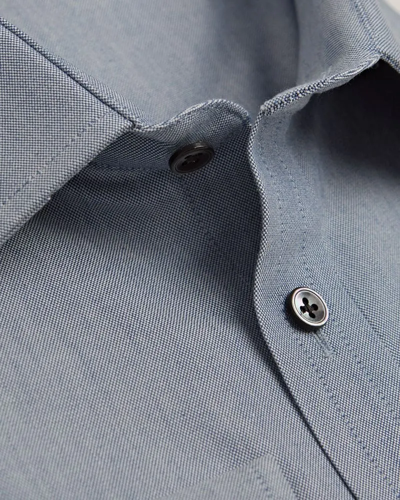 Contemporary Fit, Classic Collar, 2 Button Cuff Shirt in a Blue Textured Oxford Cotton