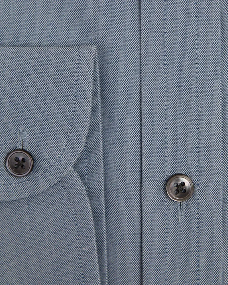 Contemporary Fit, Classic Collar, 2 Button Cuff Shirt in a Blue Textured Oxford Cotton