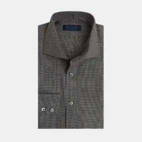 Contemporary Fit Grey Houndstooth Cotton Shirt with Cut-away Collar & Two Button Cuff