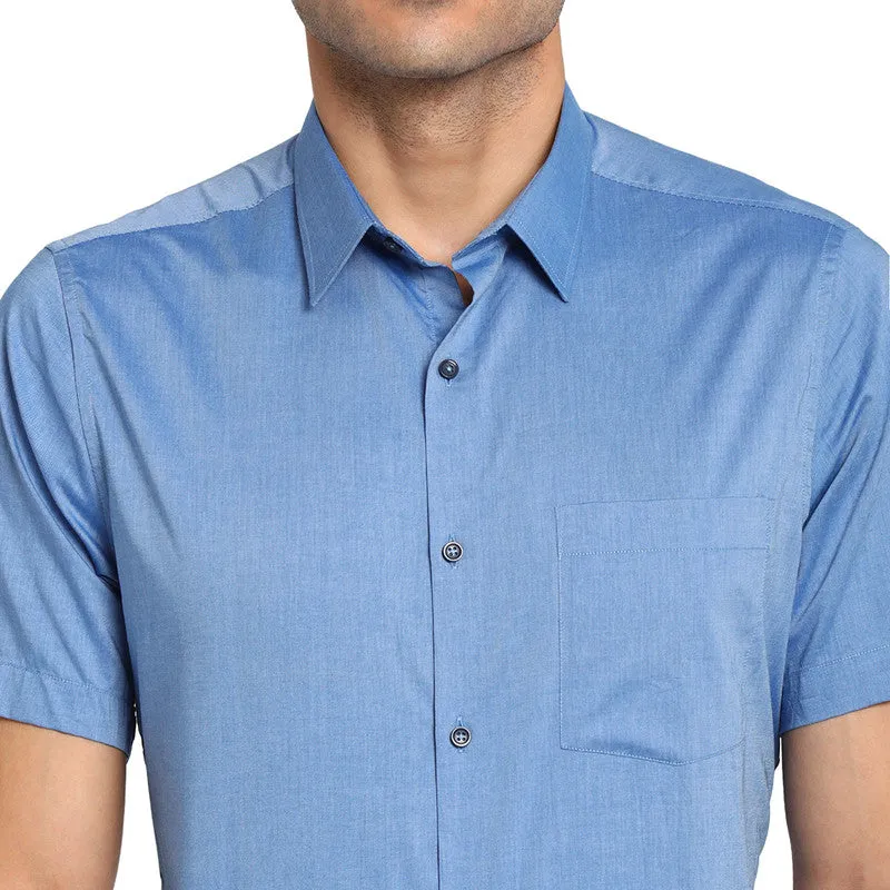 Cotton Blue Regular Fit Solid Formal Shirts