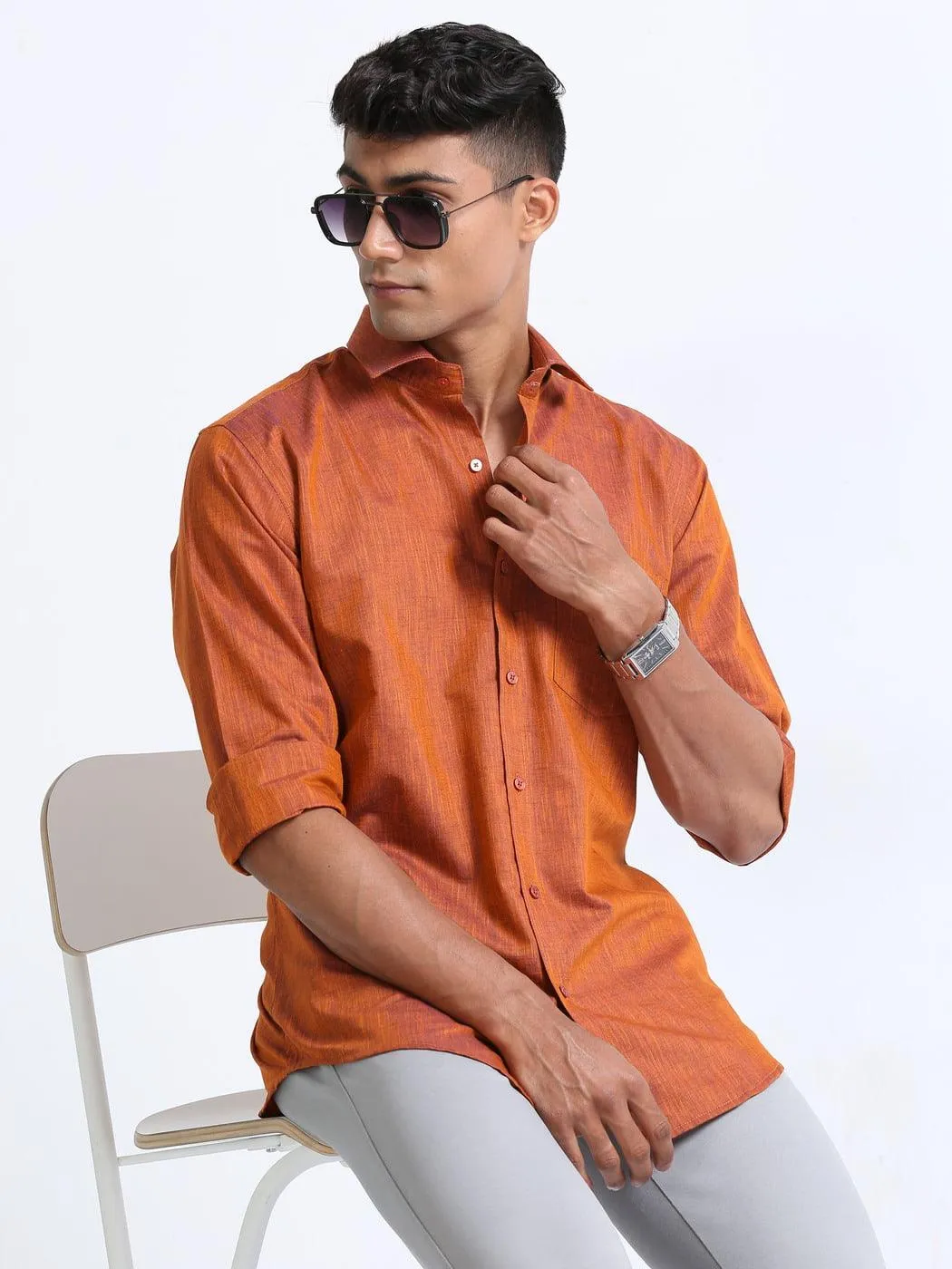 Cotton Linen Coral Colour Shirt Full Sleeve