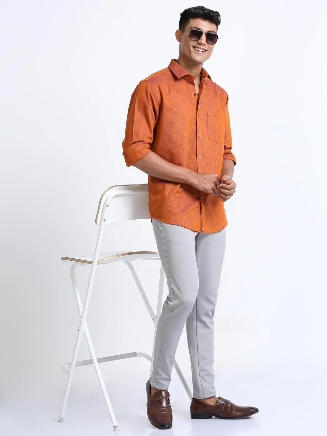 Cotton Linen Coral Colour Shirt Full Sleeve