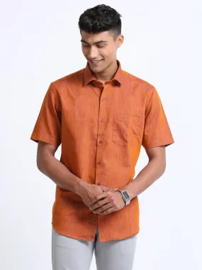 Cotton Linen Coral Colour Shirt Half Sleeve