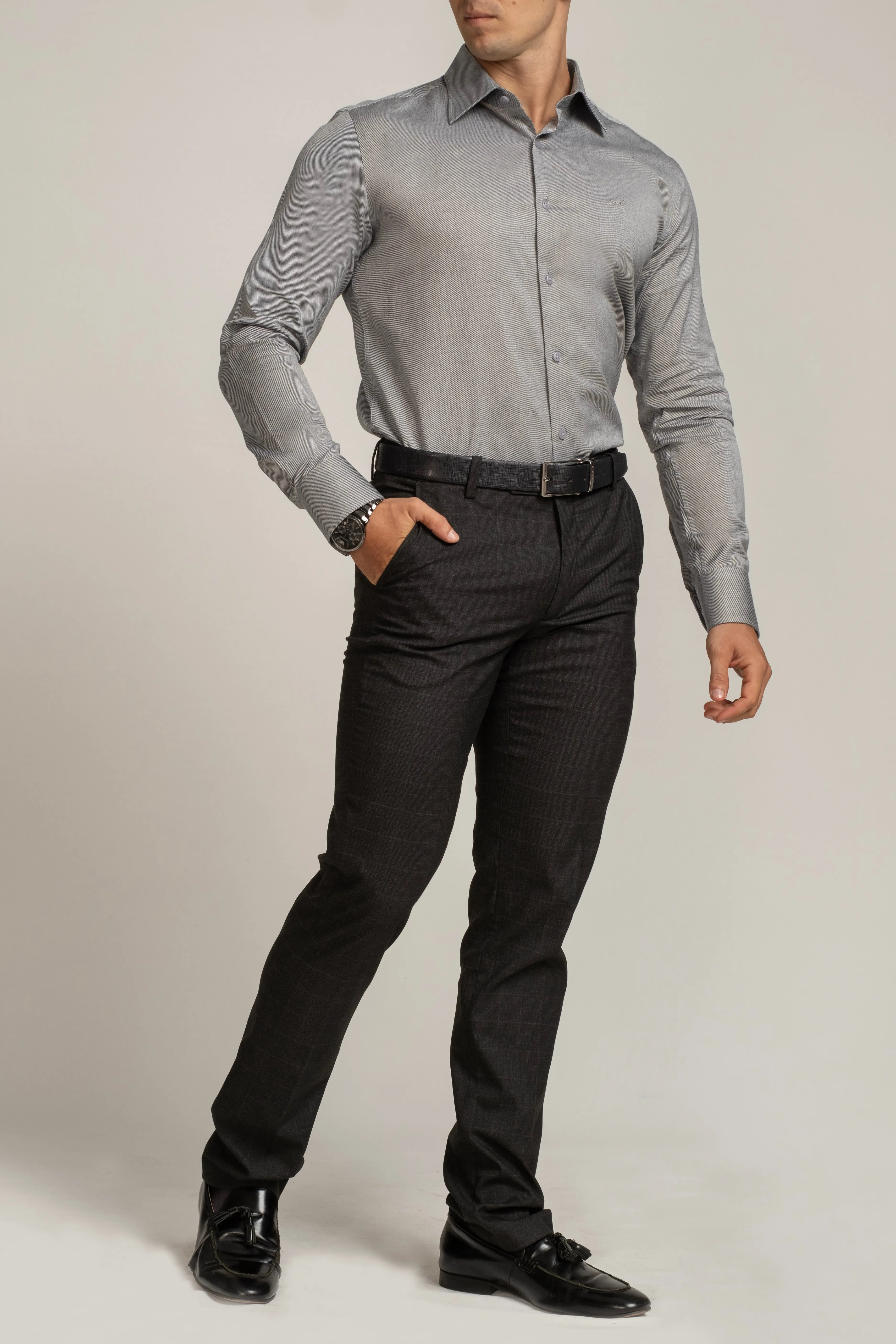 Crocodile Slim Fit Formal Seasonal Shirt Charcoal