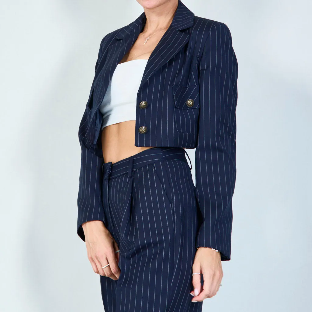 Cropped pinstripe blazer with pocket details wholesale