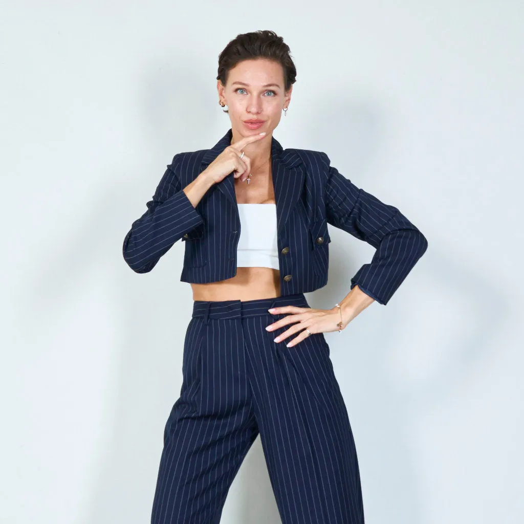 Cropped pinstripe blazer with pocket details wholesale