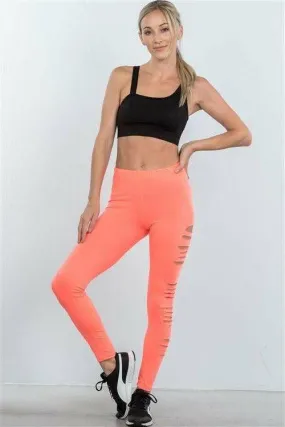 CUT OUT RIPPED SIDE STRETCHY YOGA LEGGINGS