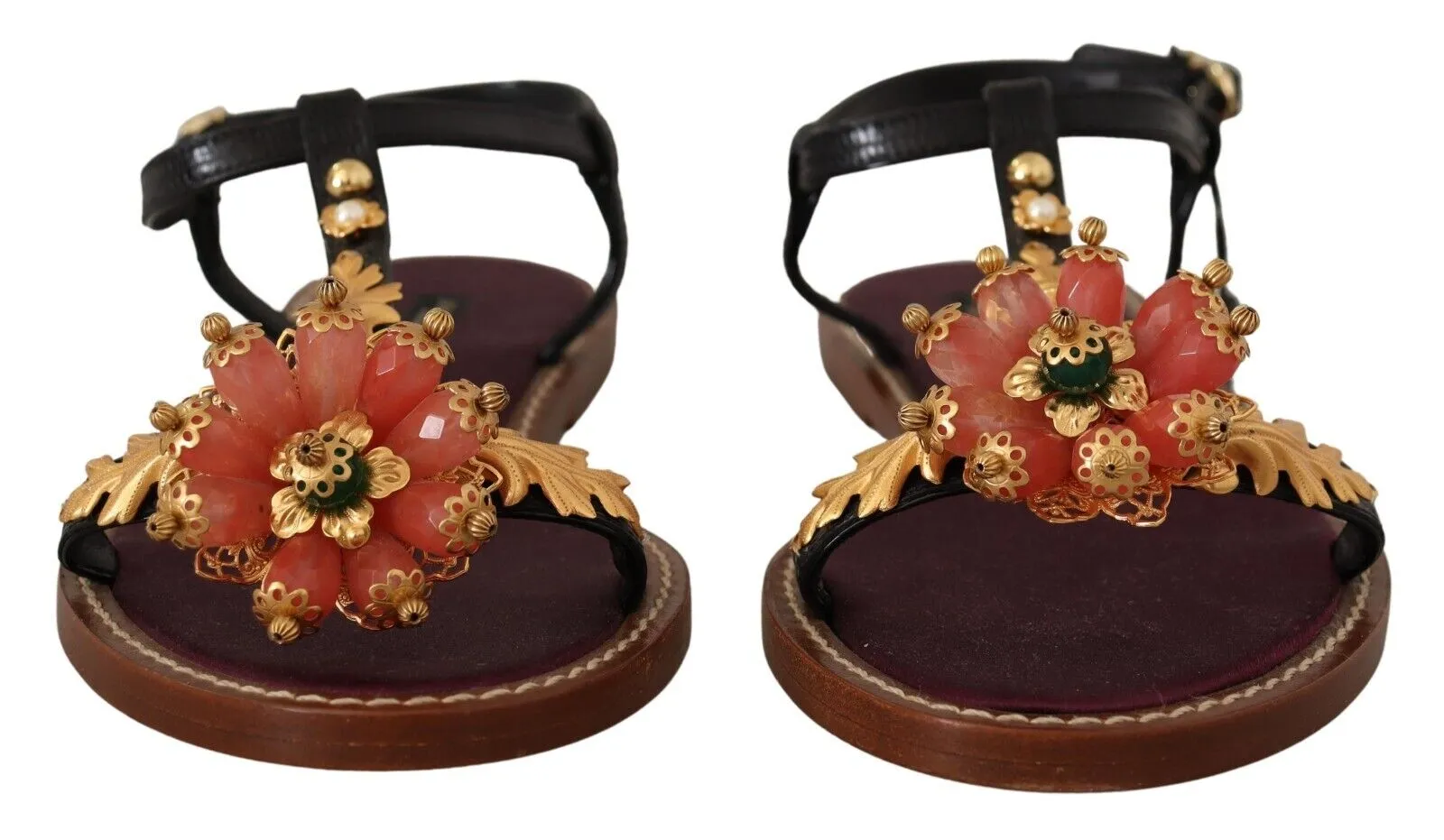 Dolce & Gabbana Black Embellished Slides Flats Sandals Shoes