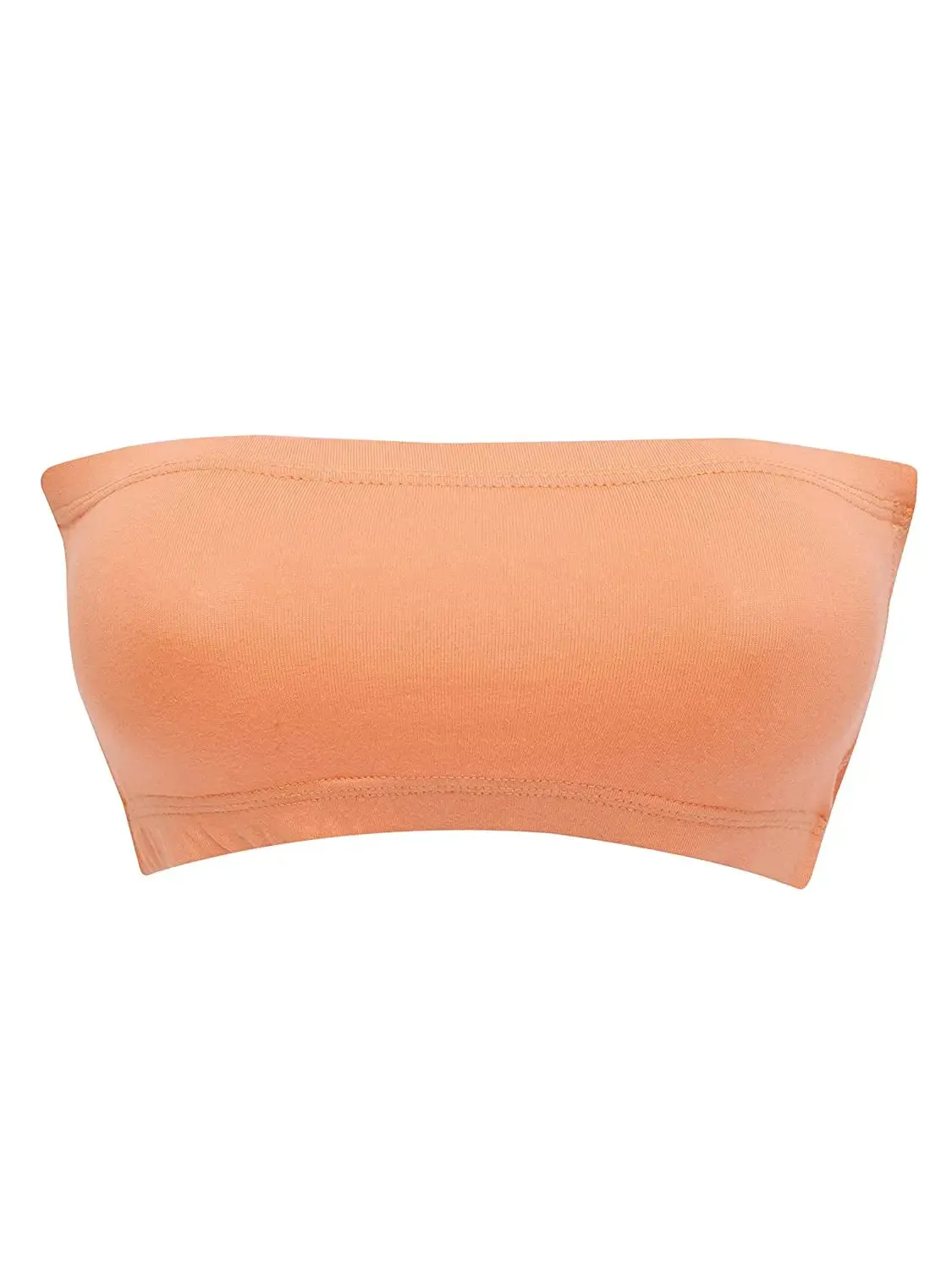 Double-Layer Cotton Strapless Bra | Non-Padded Bandeau Bra | Solid Peach