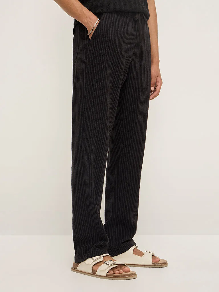 ETA Black Pinstriped Relaxed-Fit Mid-Rise Cotton Chinos