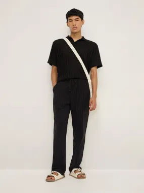 ETA Black Pinstriped Relaxed-Fit Mid-Rise Cotton Chinos