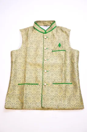 Green and Ivory Silk Brocade Vest