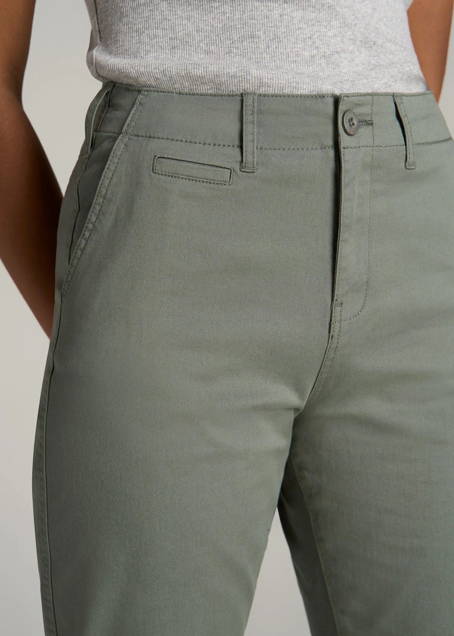 High Rise Tapered Chino Pants for Tall Women in Wreath Green