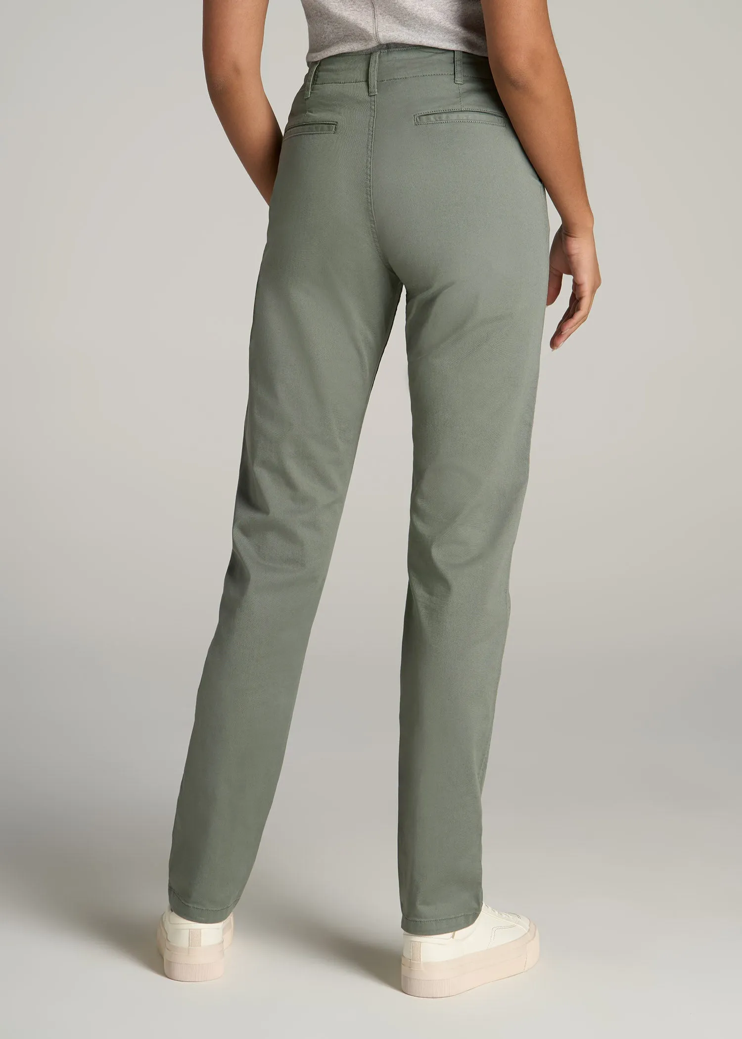 High Rise Tapered Chino Pants for Tall Women in Wreath Green