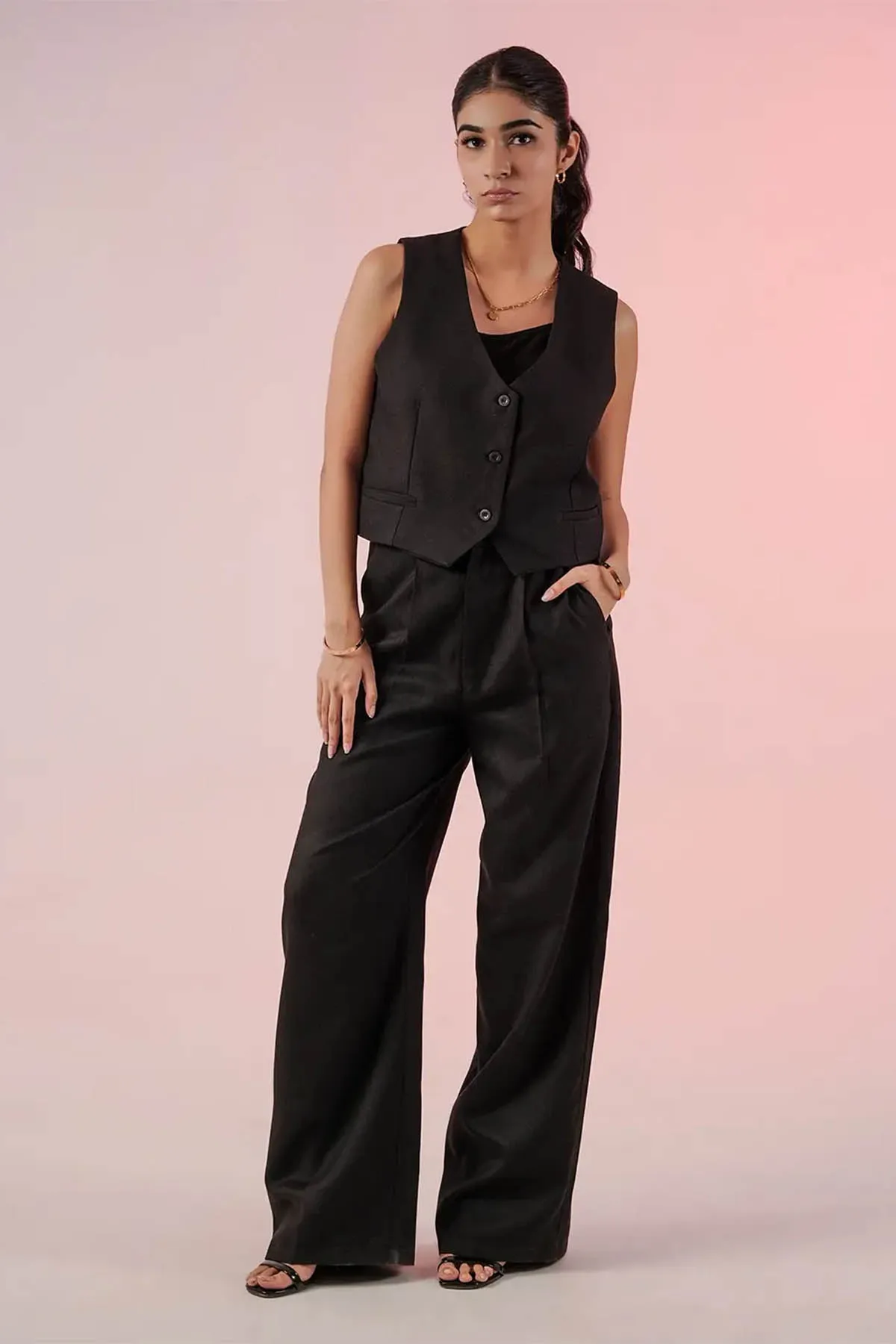 High Waisted Wide Leg Pant For Women - Black