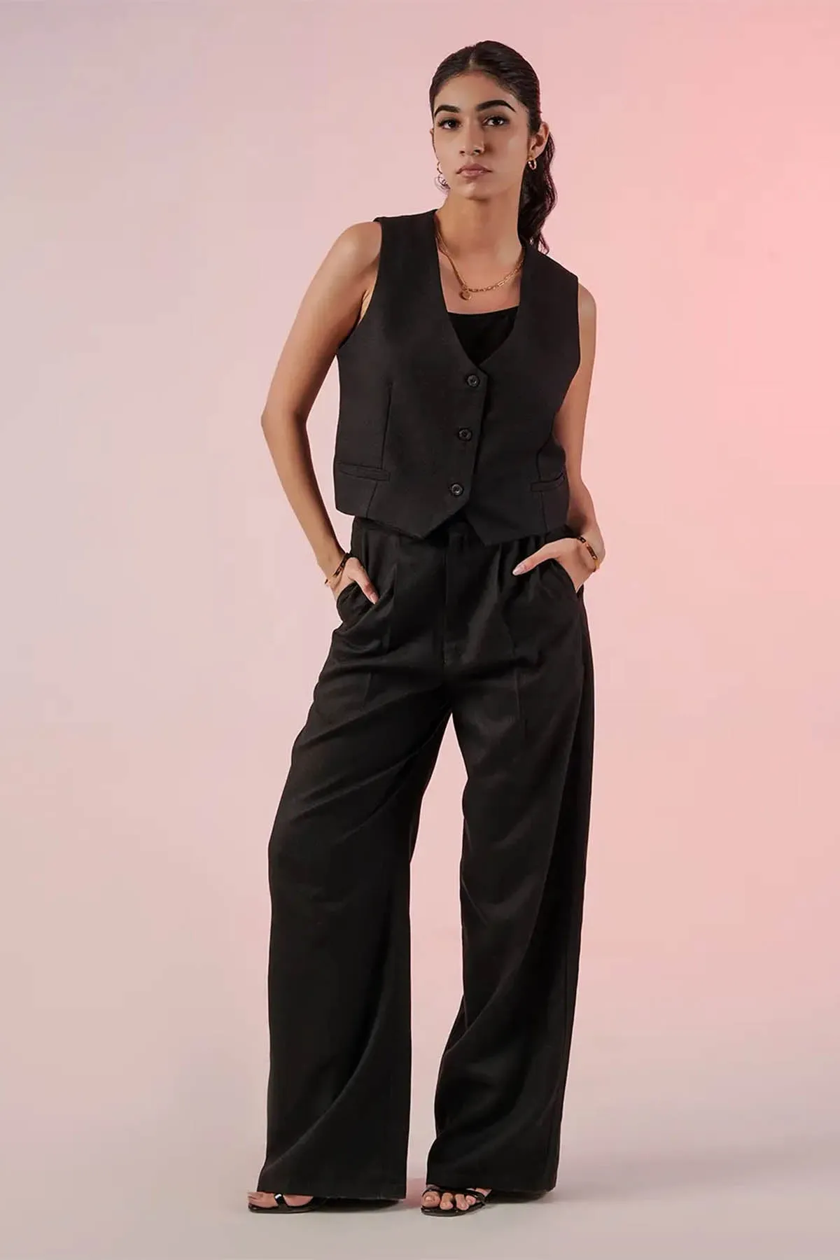 High Waisted Wide Leg Pant For Women - Black