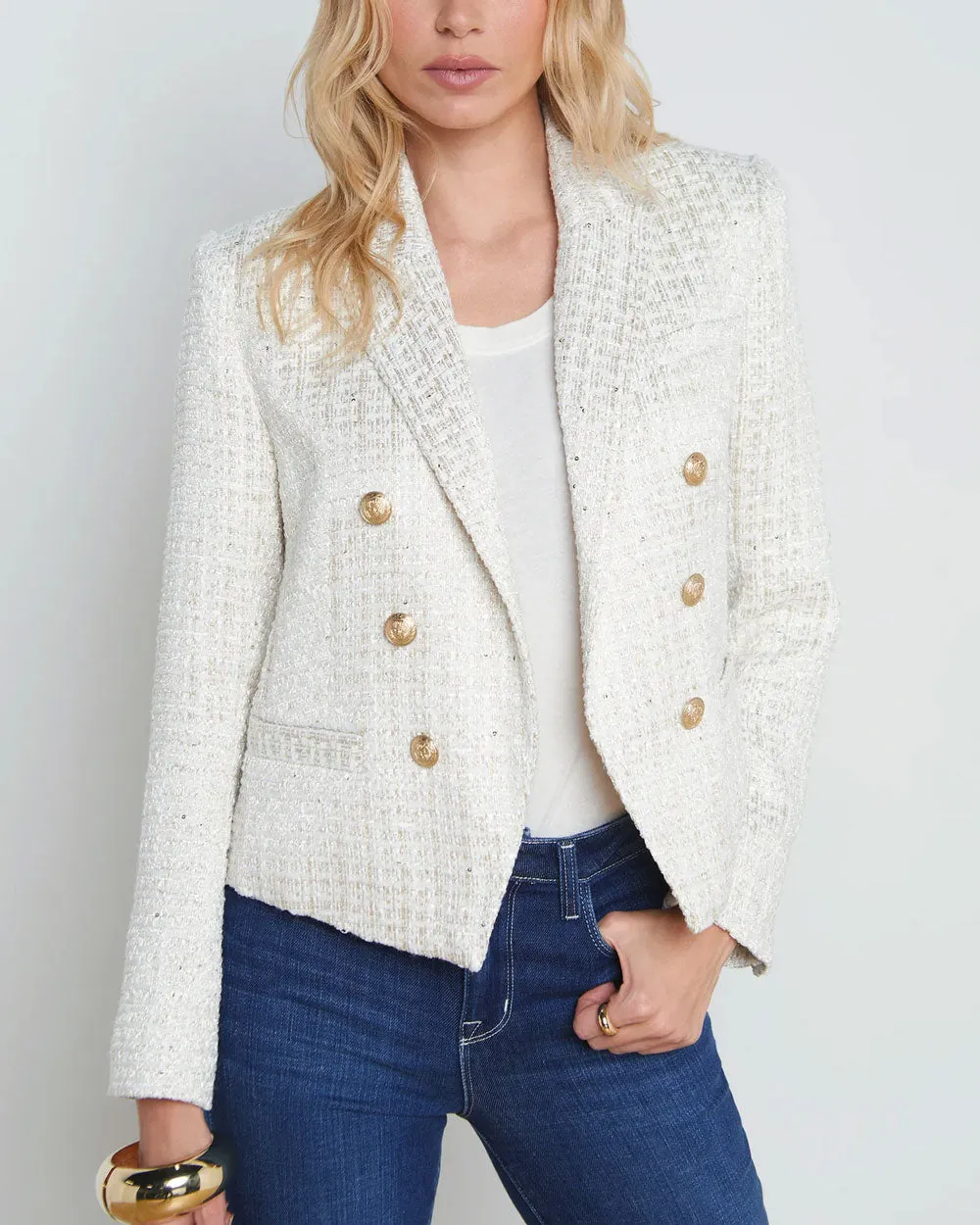 Ivory and Gold Tweed Brooke Blazer