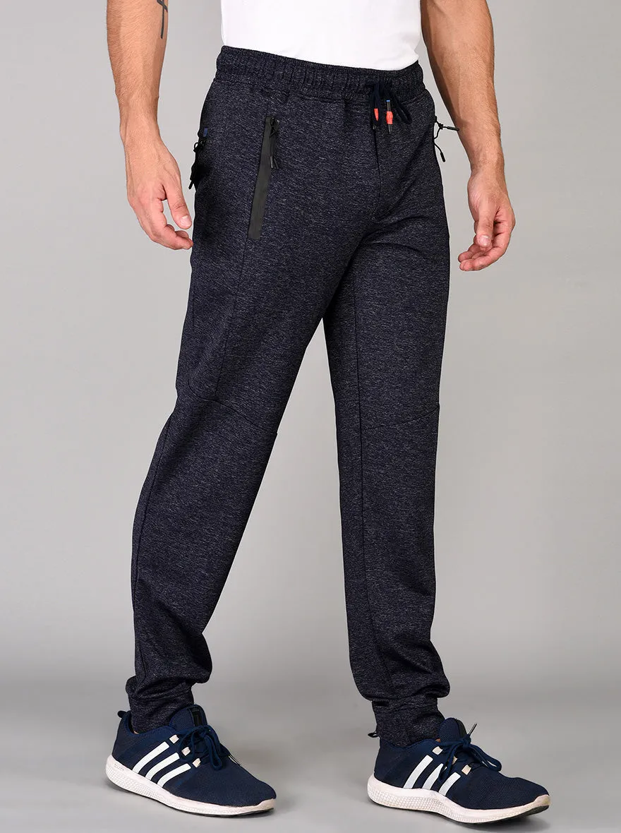 JadeBlue Navy Blue Self Textured Regular Fit Track Pants