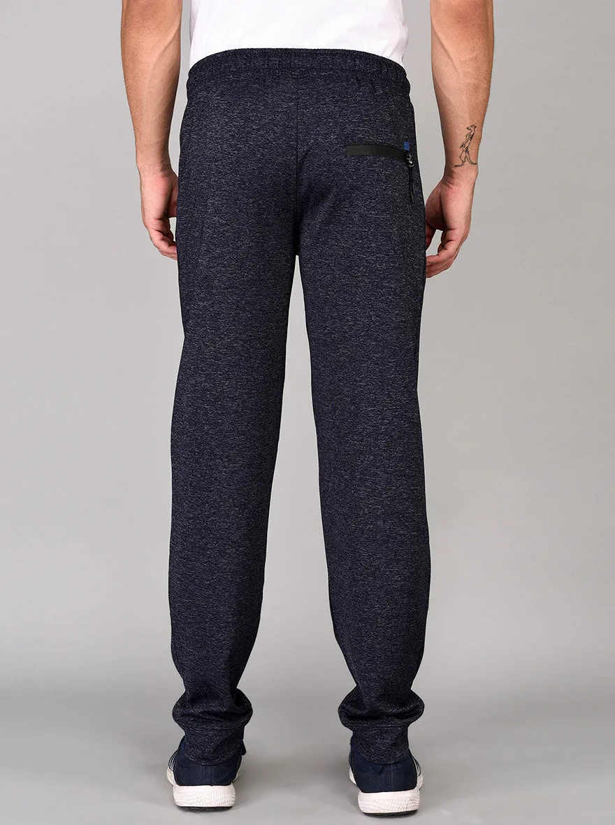 JadeBlue Navy Blue Self Textured Regular Fit Track Pants