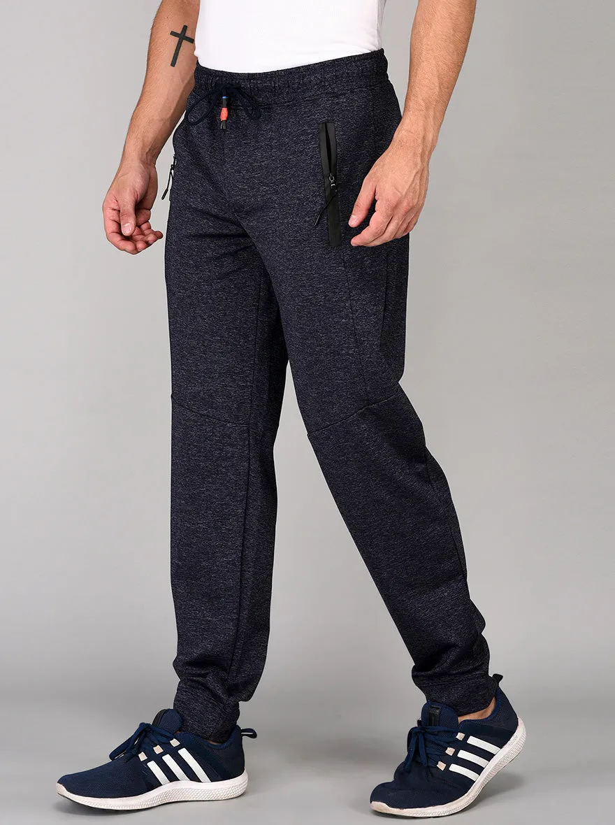 JadeBlue Navy Blue Self Textured Regular Fit Track Pants