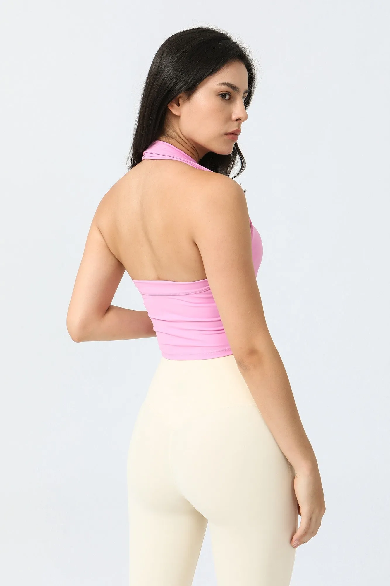 Lapel Front Ruched Halter Sports Bra