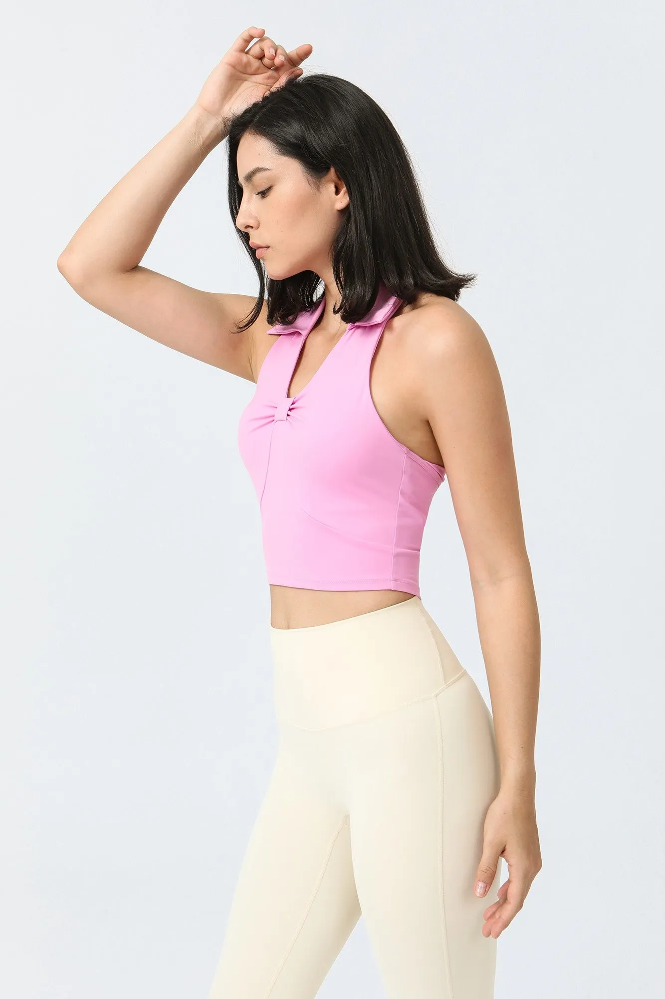 Lapel Front Ruched Halter Sports Bra