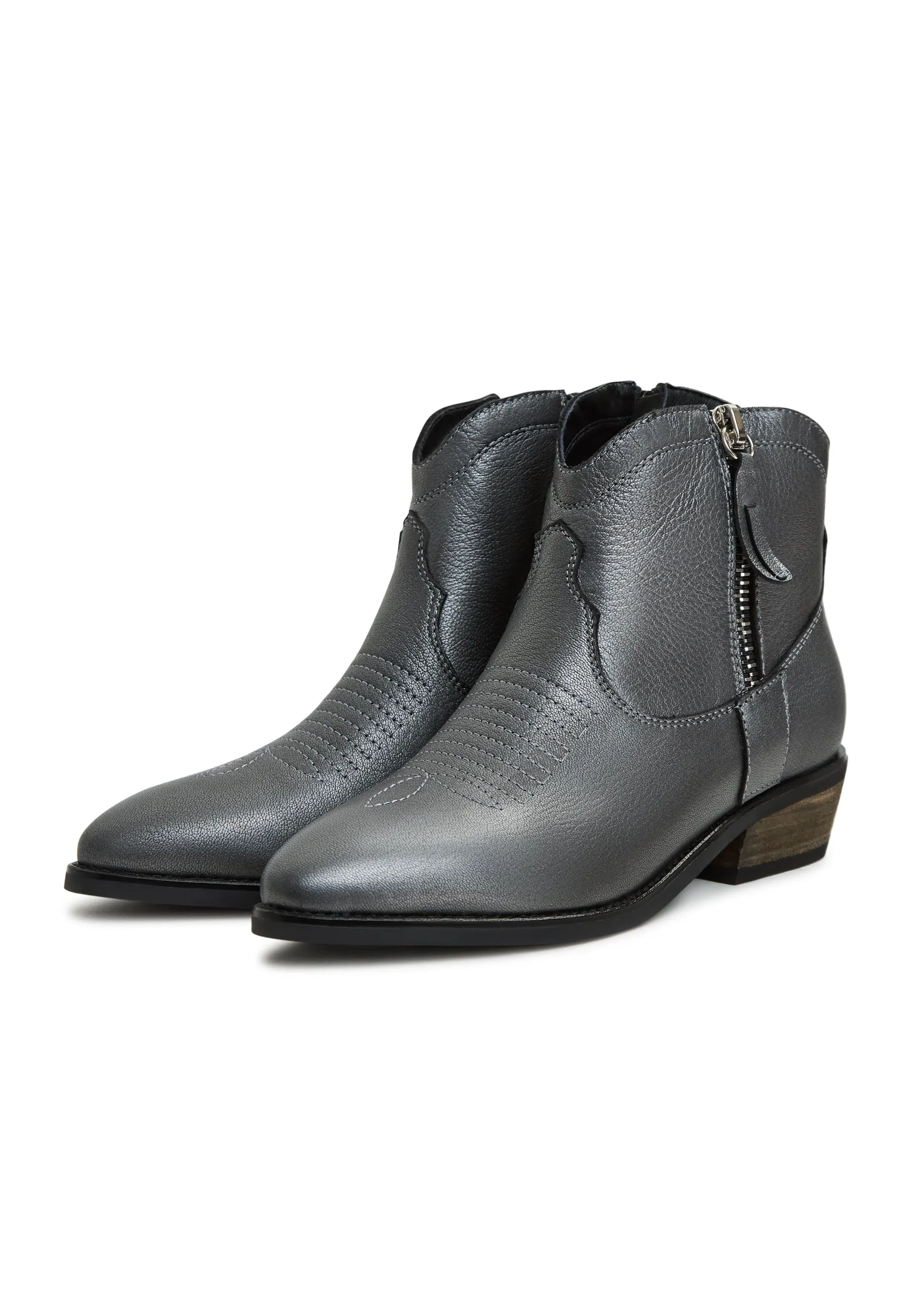 Leather Cowboy Boots Vicky - Dark Grey