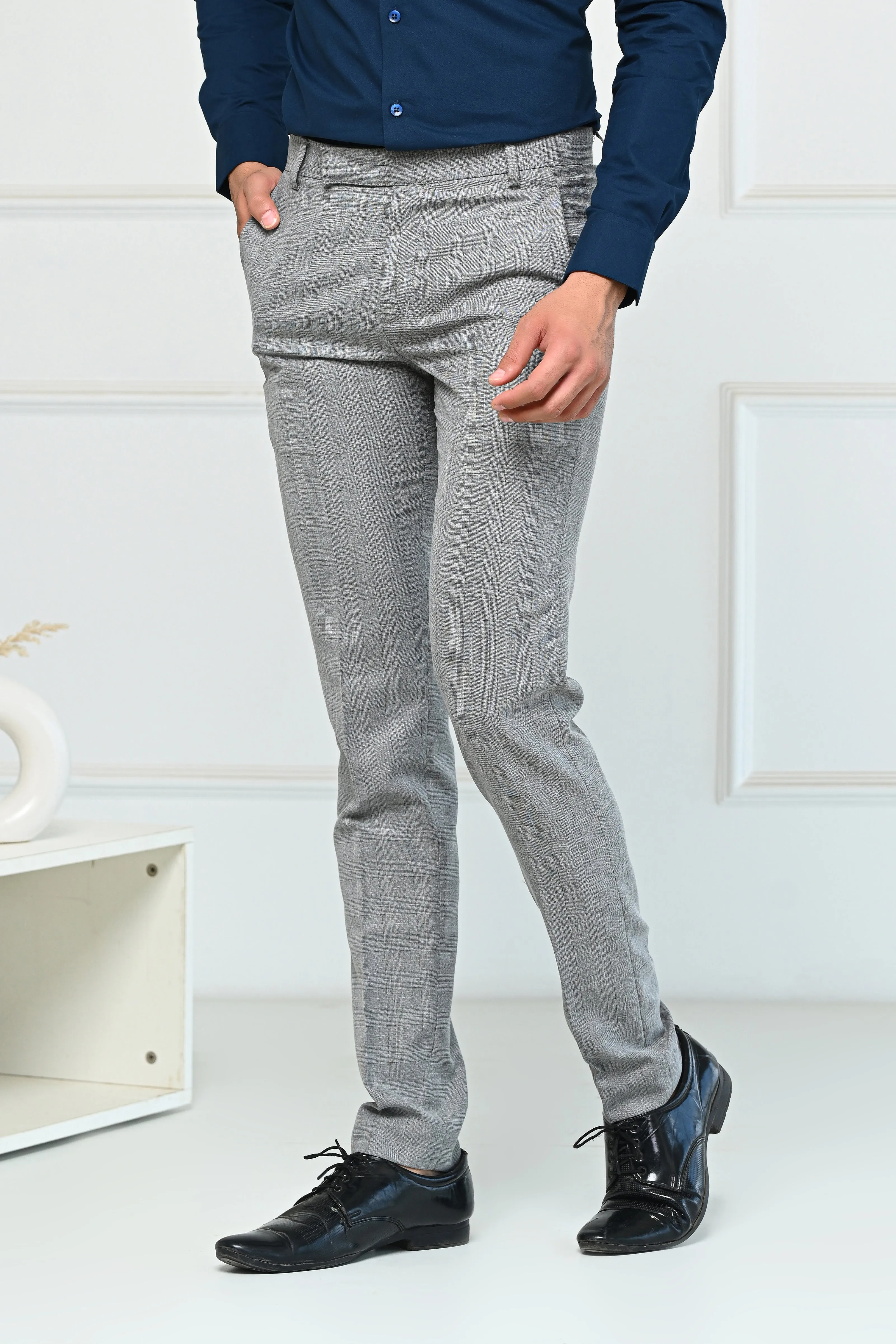 Light Grey Checks Premium Formal Pents